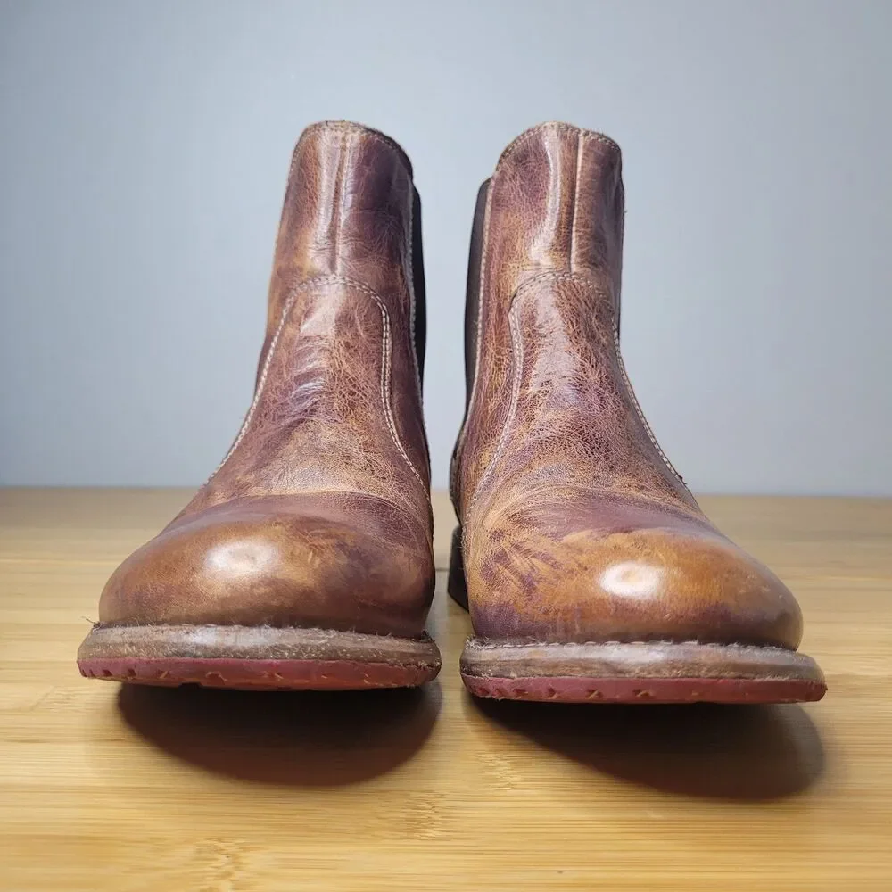 Bed|Stü Nandi short Chelsea boots Brown Sz 8 Genuine Leather Distressed Booties - Picture 6 of 11